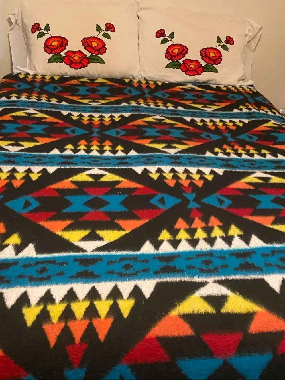 Southwestern Black Multicolor Geometric Bed Blanket by Sz, 88X68” Approximately